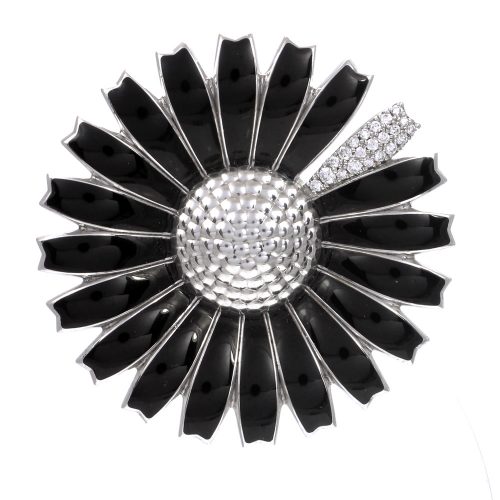 Georg Jensen Black Daisy Pendant / Brooch with Pave Diamond Petal