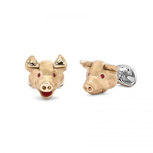 Deakin & Francis Sterling Silver, Rose Gold Plated Pig Head Cufflinks With Ruby Eyes