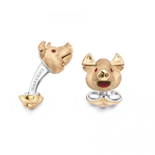 Deakin & Francis Sterling Silver, Rose Gold Plated Pig Head Cufflinks With Ruby Eyes - Image 2