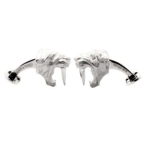Deakin and Francis Sterling Silver Sabre Tooth Tiger Cufflinks With Diamond Eyes