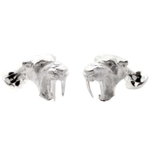 Deakin and Francis Sterling Silver Sabre Tooth Tiger Cufflinks With Diamond Eyes - Image 2