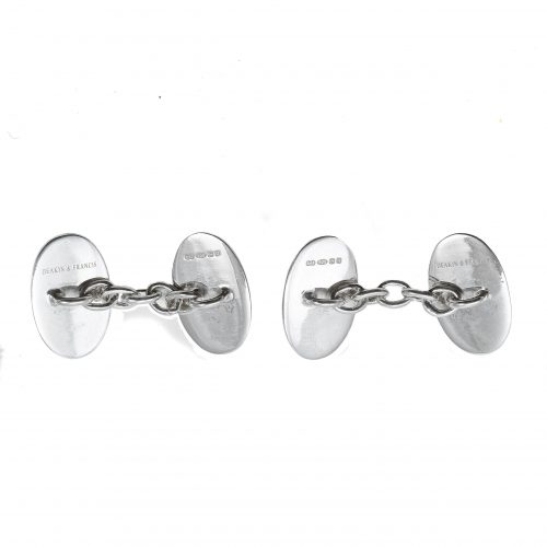 Deakin & Francis Sterling Silver & Blue White Enamel Cufflinks Sapphire Set - Image 2