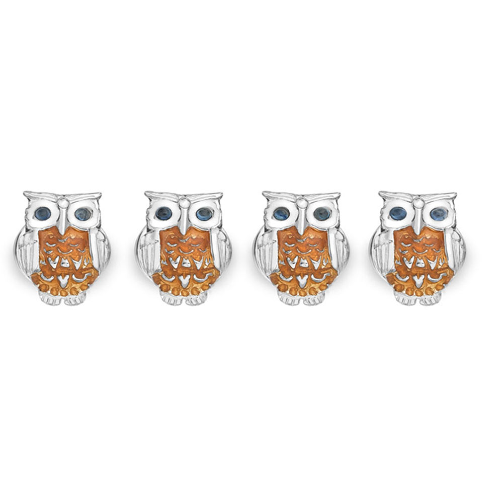 Deakin and Francis Sterling Silver Brown Owl Dress Studs With Sapphire Eyes