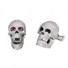Deakin & Francis 18ct White Gold Pave Diamond Skull Cufflinks with Ruby Eyes