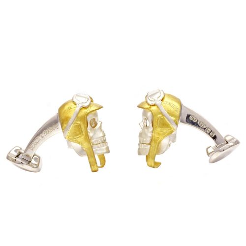 Deakin & Francis Sterling Silver Skull Cufflinks with Vintage Aviator Pilot Hat - Image 3