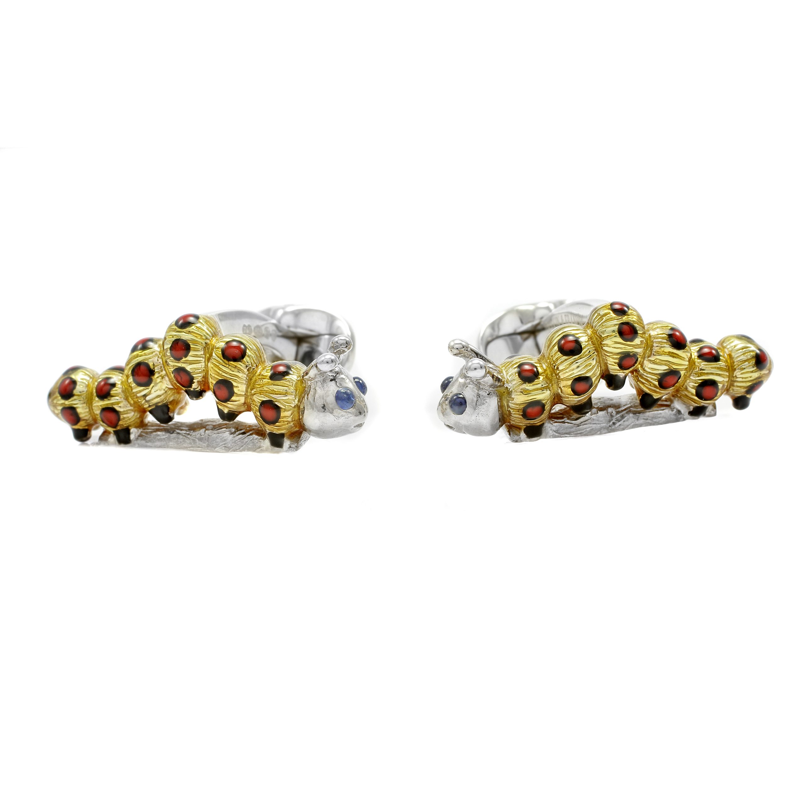 Deakin & Francis Sterling Silver Yellow Enamel Caterpillar Cufflinks