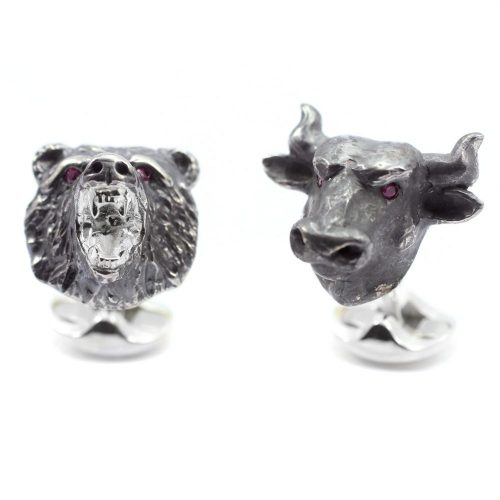 Deakin & Francis Sterling Silver Bull & Bear Cufflinks with Ruby Eyes