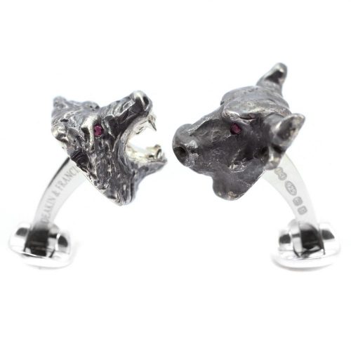 Deakin & Francis Sterling Silver Bull & Bear Cufflinks with Ruby Eyes - Image 2