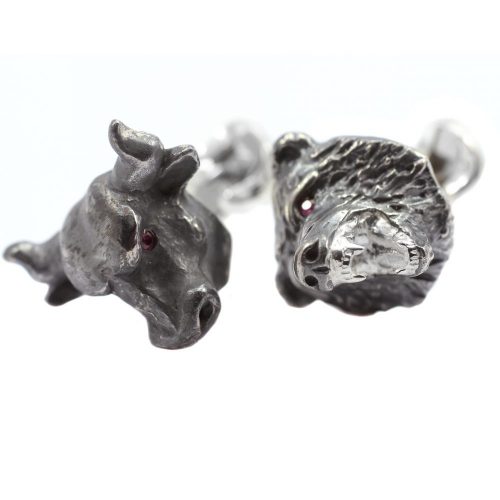 Deakin & Francis Sterling Silver Bull & Bear Cufflinks with Ruby Eyes - Image 3