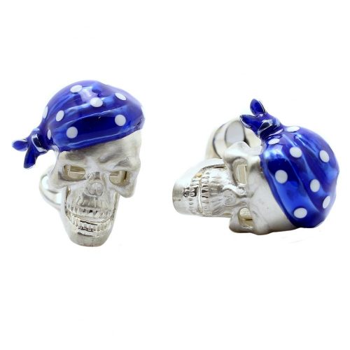 Deakin & Francis Sterling Silver Pirate Skull Cufflinks with Sapphire Eyes - Image 3