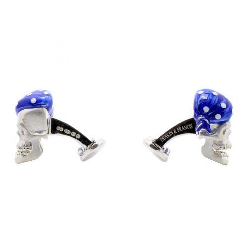 Deakin & Francis Sterling Silver Pirate Skull Cufflinks with Sapphire Eyes - Image 2