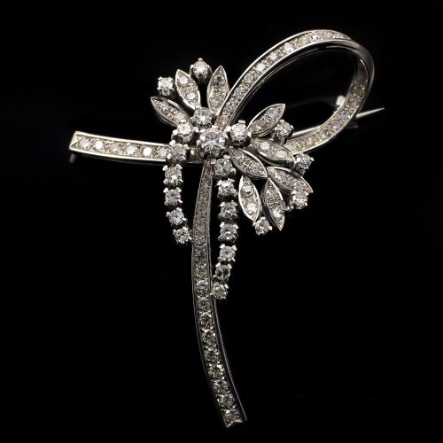 18ct white gold diamond spray brooch 2.0ct round brilliant cut diamonds