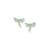18ct Gold Plique-a-Jour Vitreous Blue Enamel Diamond Set Dragonfly Stud Earrings.