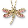 18ct Gold Plique-a-Jour Vitreous Pink Enamel Small Dragonfly Pendant Diamond Set