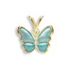 18ct Gold Plique-a-Jour Vitreous Turquoise Enamel Diamond Set Small Butterfly Pendant.