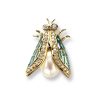 18ct Gold Plique-a-Jour Vitreous Blue Enamel Cicada Diamond & Pearl Set Lapel Pin