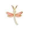 Vitreous Plique-a-Jour Pink Enamel on 18ct Yellow Gold Small Dragonfly Pendant Set with Diamonds.