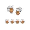 Deakin and Francis Sterling Silver Brown Owl Cufflinks & Dress Studs With Sapphire Eyes