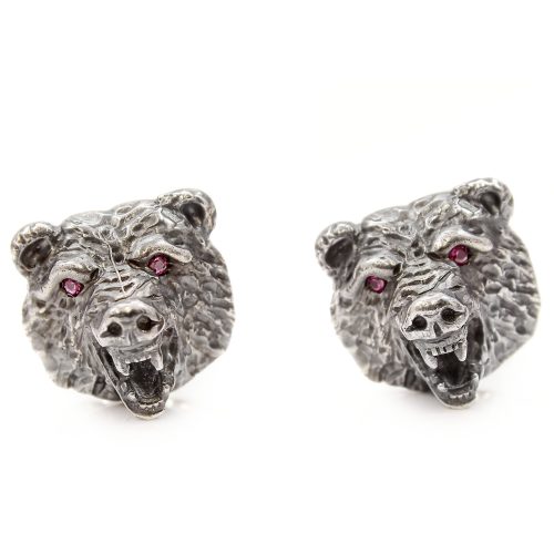 Deakin & Francis Sterling Silver Bear Cufflinks with Ruby Eyes